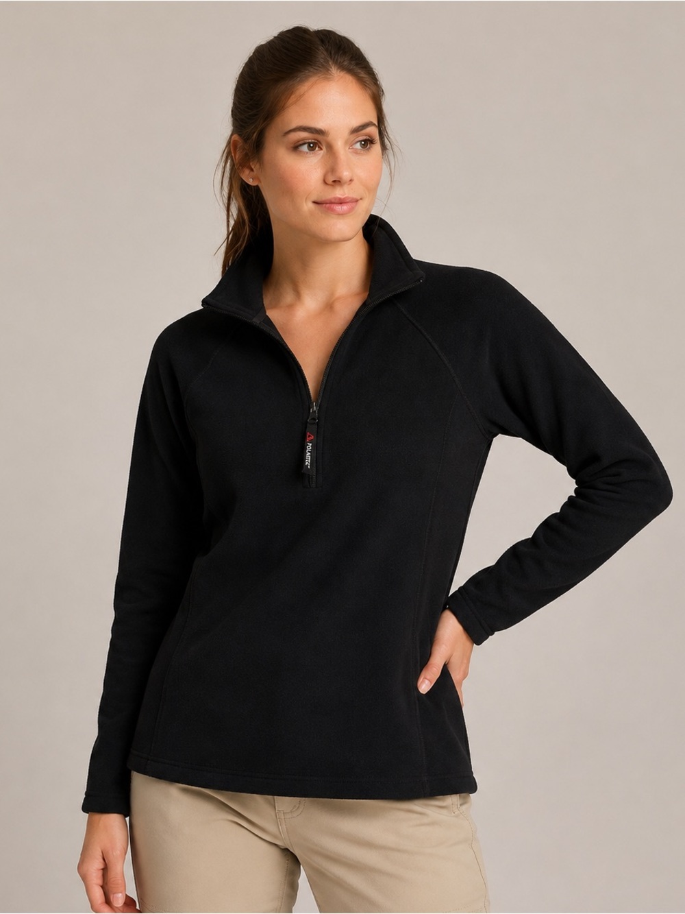 Obermeyer Polartec Fleece 1/4 Zip Pullover Black Women’s Size L Vintage Ski